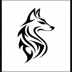 Tribal Wolf Head Design - Black and White Stylized Artwork