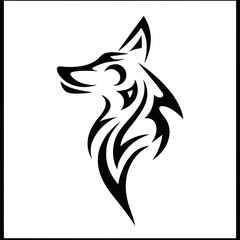 Tribal Wolf Head Design - Black and White Stylized Artwork