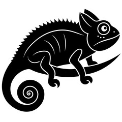 Black Chameleon Silhouette Icon on White Background - Simple Vector Design