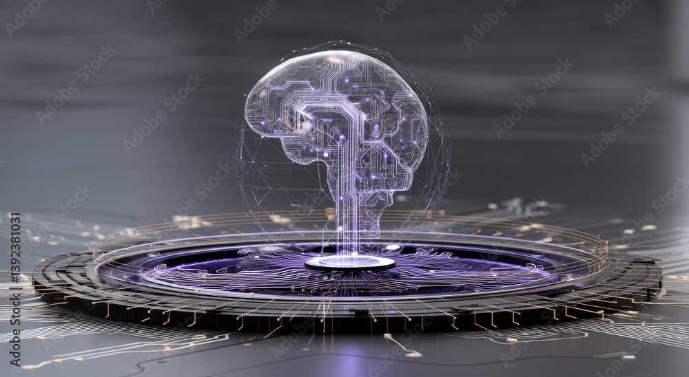Poster the business technology internet network concept is exemplified by the digital brain hologram hud, d
