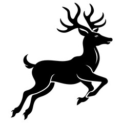 Bold Black Silhouette of Leaping Deer with Detailed Antlers for Logo Design & Branding