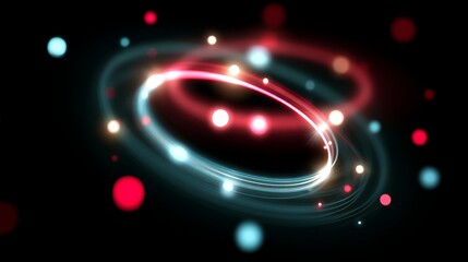 Obraz premium The combination of red and blue creates a spiral effect, accompanied by a circular orbit and rotational motion, set against an abstract background that leaves space for text