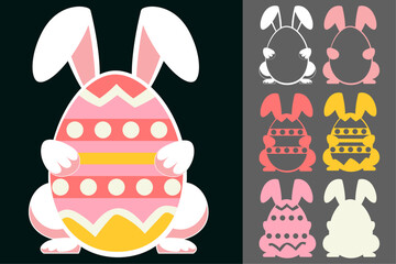 Easter Bunny with Egg Papercut Vector Set – Cute Laser Cut SVG Design for Cricut, Silhouette, DIY Crafts and Holiday Decorations