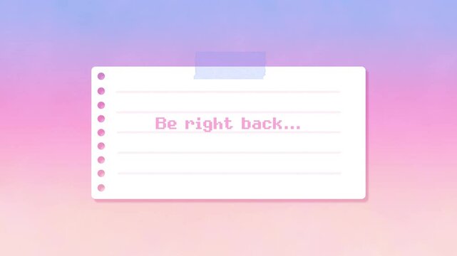 Be right back cute screen pixel font with typing effect 4k animation video for streamers and VTubers
