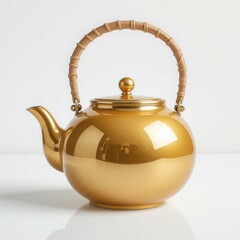 Luxurious Golden Teapot with Bamboo Handle