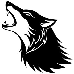 Bold Black-and-White Howling Wolf Digital Illustration – Tribal Tattoo Style