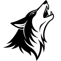 Bold Black-and-White Howling Wolf Digital Illustration – Tribal Tattoo Style
