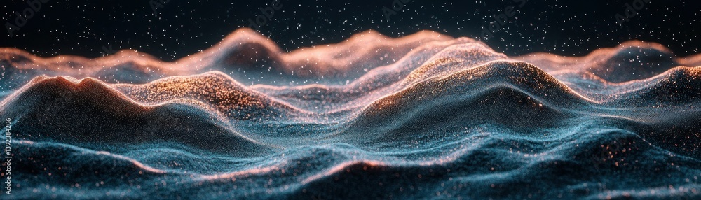 Poster abstract artwork showcasing flowing color gradients with scattered particles everywhere