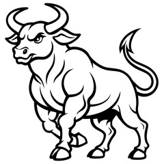 Powerful Bull Charging Stance: Fierce Animal Artwork