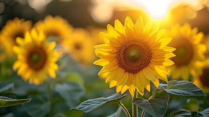 Fototapeta premium Sunflowers Field at Sunset