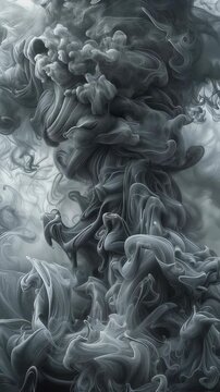 Smoke Plume Rising Abstractly Motion Picture. Dark Gray Ink Cloud Footage. Inkscape Illustration Clip. Visual Background for Compositing and Special Effect Projects.