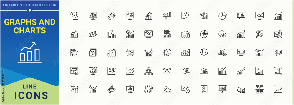 Poster graphs and charts modern icon set. included statistic, diagram, report, analytics, presentation, dat