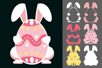 Easter Bunny with Egg Papercut Vector Set – Cute Laser Cut SVG Design for Cricut, Silhouette, DIY Crafts and Holiday Decorations