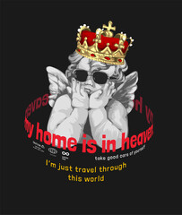 typography slogan with black and white baby angel in king crown vector illustration created by hand drawn