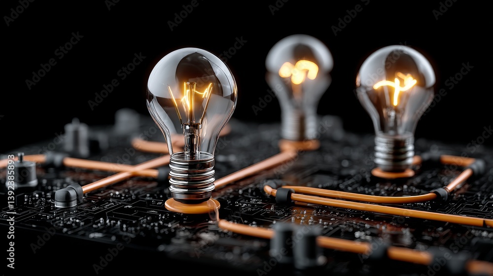 Poster a 3d render shows a microchip with the innovation technology concept, indicated by a lightbulb symbo