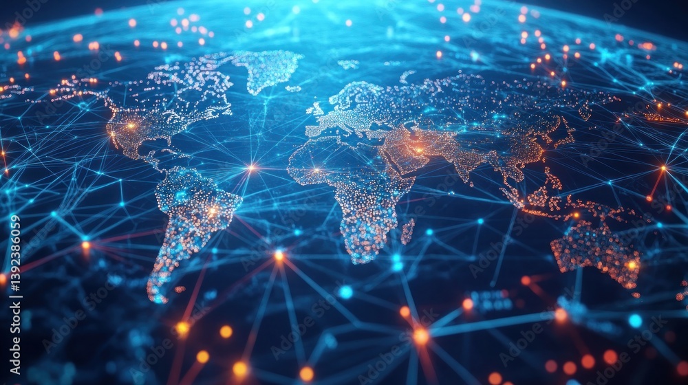 Aufkleber global network connection illustrating digital communication flow
