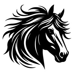 Black and white silhouette of a horse's head on a white isolated background. Vector graphics. EPS.