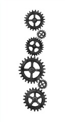 A series of interlocking gears in a vertical arrangement, showcasing mechanical design and engineering principles.