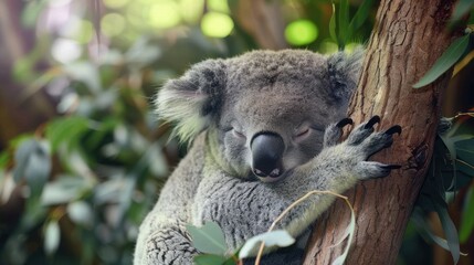 Obraz premium Peaceful Koala Sleeping in a Tree Branch