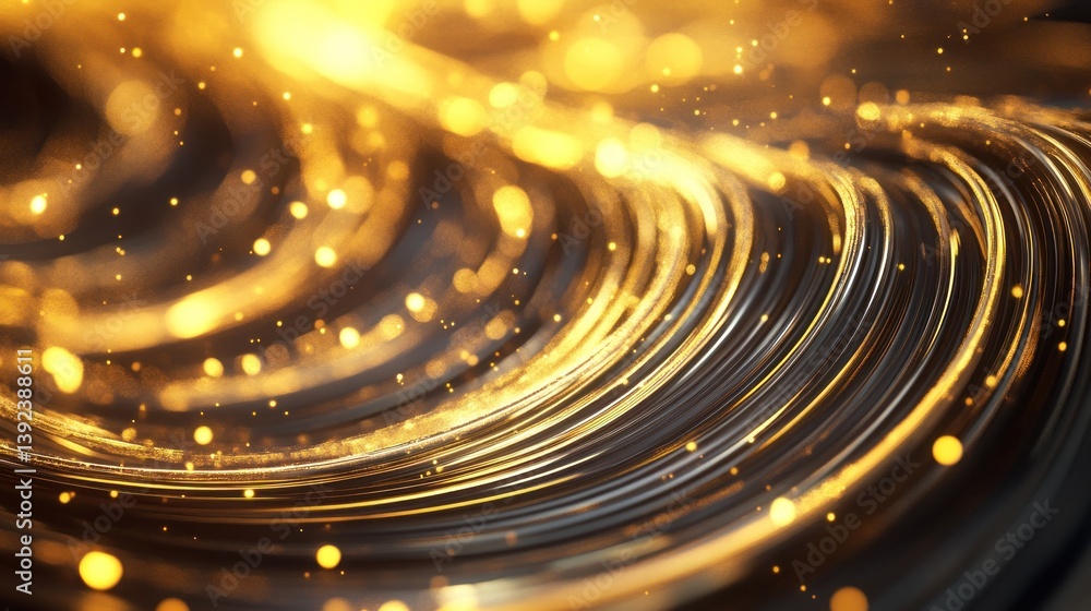 Poster abstract golden wave patterns with shimmering lights creating a vibrant backdrop