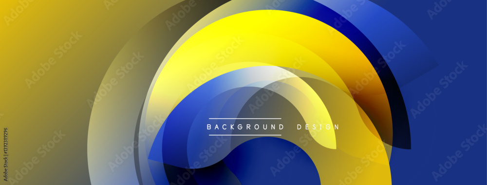 Aufkleber Abstract design featuring overlapping circles. Colors include blue, yellow, gold, gray. Modern aesthetic, clean lines, simple composition. Background element for digital projects.