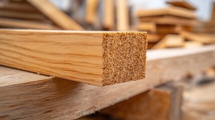Close-Up of Freshly Cut Wood Block in Carpentry Workshop