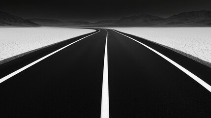 Empty road stretching into a vast, desolate landscape
