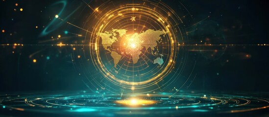 Global connectivity illuminated, showcasing a futuristic world map projection