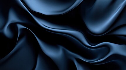 Fototapeta premium Smooth, flowing dark blue fabric with intricate folds and textures