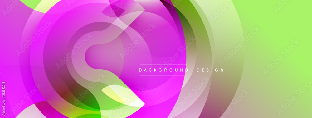Poster Bright abstract shapes overlap. Vibrant colors blend, creating dynamic visual effect. Smooth gradients suggest movement, modern design.