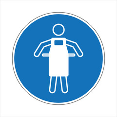 Blue mandatory sign indicating the requirement to wear a protective apron in specific areas, emphasizing workplace safety and protective clothing regulations