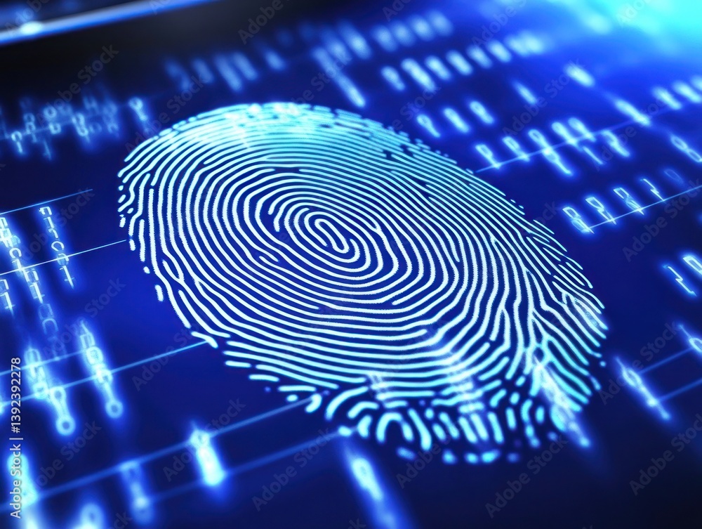 Aufkleber digital fingerprint on a futuristic blue background with data