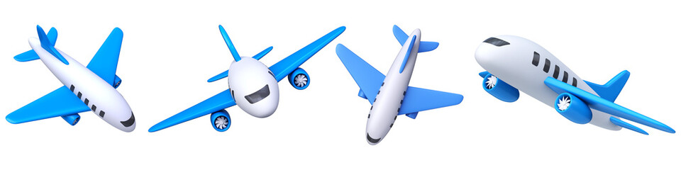 Set of 3D passenger planes, symbol of travel and flights