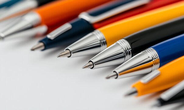 Colorful pens in various hues, close-up view of tips