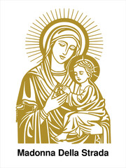 Holy Mary and jesus, Madonna Della Strada Vector Illustration Print Drawing