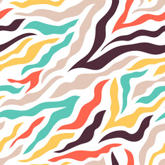 Tiger skin seamless pattern. Animal fur print. Repeating stripes motif. Wildlife, natural camouflage texture. Great for textile, fabric, wallpaper, wrapping, scrapbook and packaging