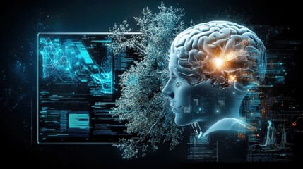 Futuristic Concept of Artificial Intelligence and Nature Merge