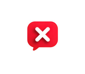 Obraz premium Icon illustration of a red speech bubble with white X
