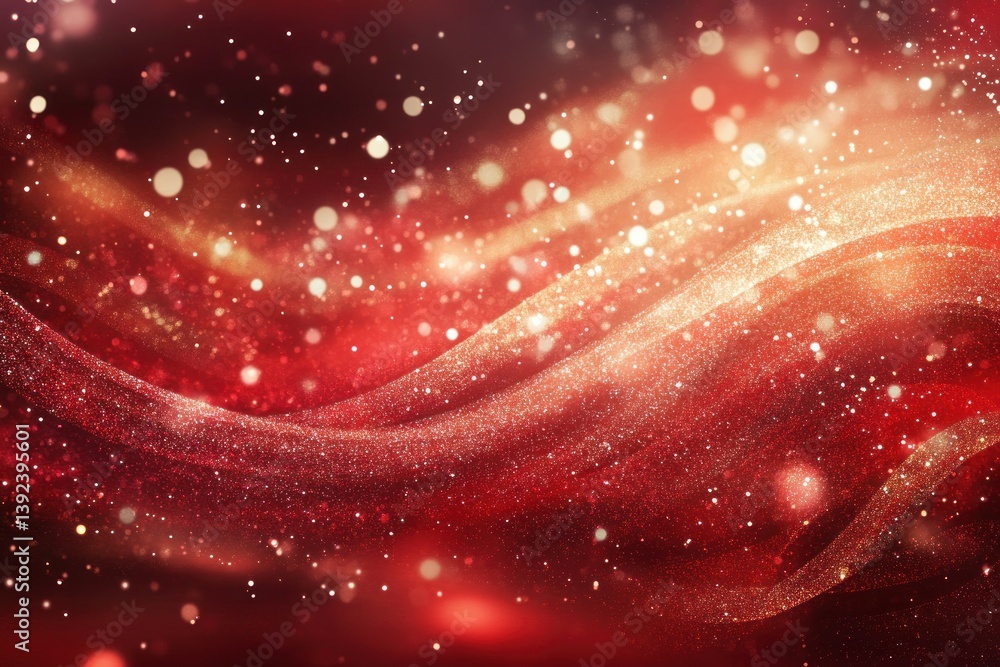 Poster abstract red wave pattern with sparkling lights and depth