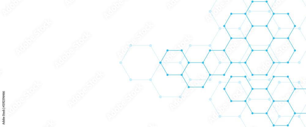 Poster vector digital hexagonal background geometric abstraction with lines and dots.