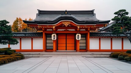 Fototapeta premium Serene Japanese Temple Gate in Autumn