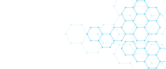 Vector digital hexagonal background geometric abstraction with lines and dots.