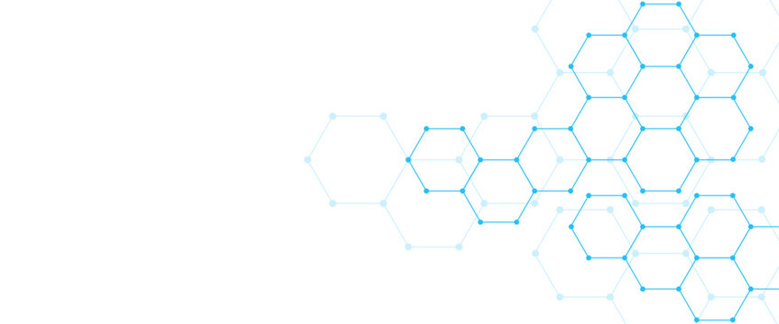 Vector digital hexagonal background geometric abstraction with lines and dots.
