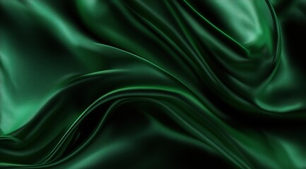 Obraz premium Elegant Emerald Green Satin Fabric Draping with Soft Folds, Luxurious and Silky Smooth Texture
