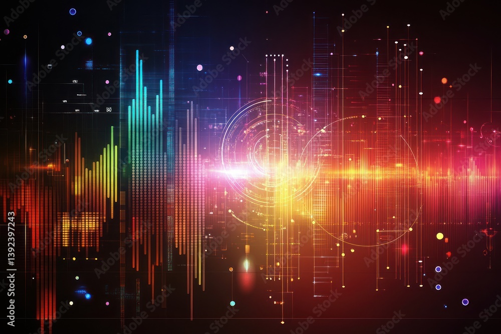 Poster colorful sound wave visualization with abstract background effects