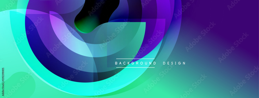 Poster abstract vibrant layers create dynamic composition. smooth gradients blend purple, blue, green hues.