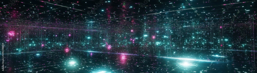 Poster an abstract image of a futuristic digital data landscape
