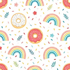 Sweet Rainbow Donut Sprinkles Pattern Seamless Design fun art cute food happy girly candy 