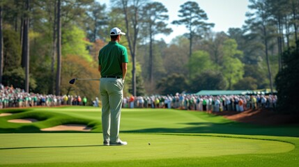 Golfer on Green Preparing to Putt in Tournament Competition