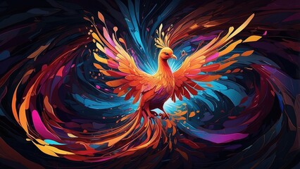 A vibrant digital illustration of a phoenix taking flight